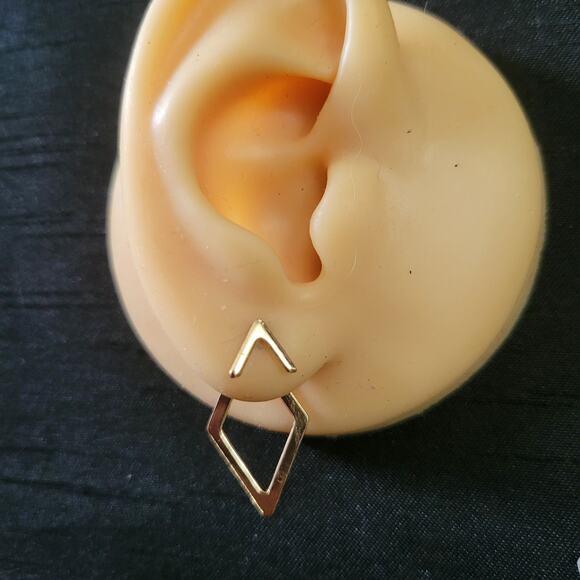 Art Deco gold tone geometric diamond through ear illusion minimalist  earrings - Picture 1 of 2